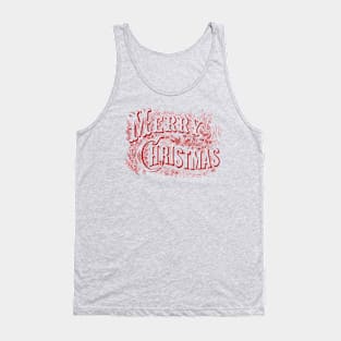 Merry Christmas Text Retro Floral Red Monochrome Typography Tank Top